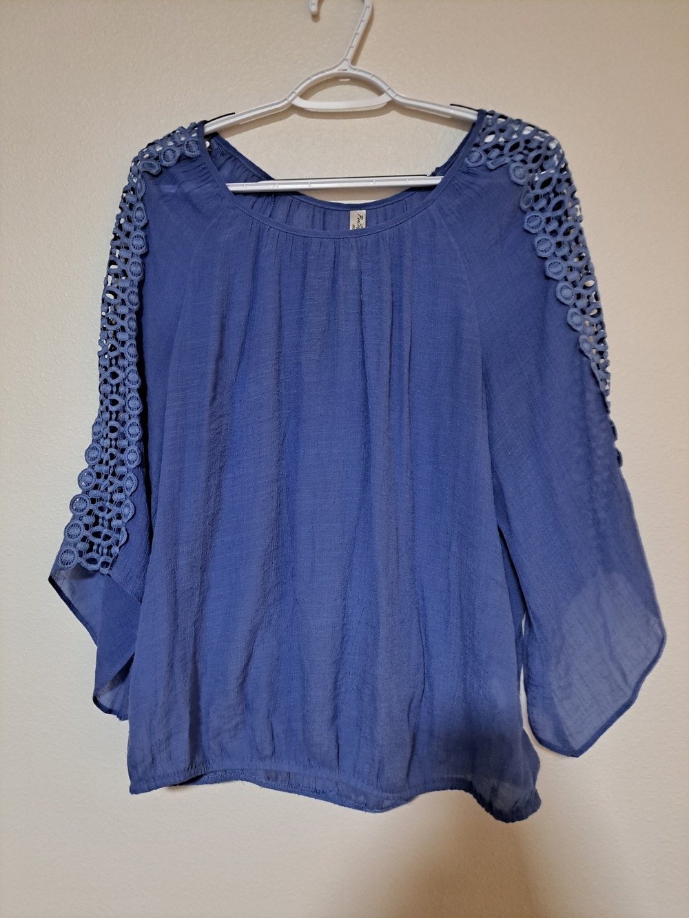 PerSeption Concept Blue Crochet-Detail Peasant Blouse